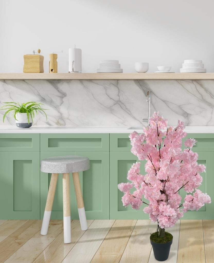 Yapay Ağaç Bahardalı Ağacı Pembe Japon Kiraz Çiçeği Sakura Çiçeği 80cm Siyah Plastik Saksılı
