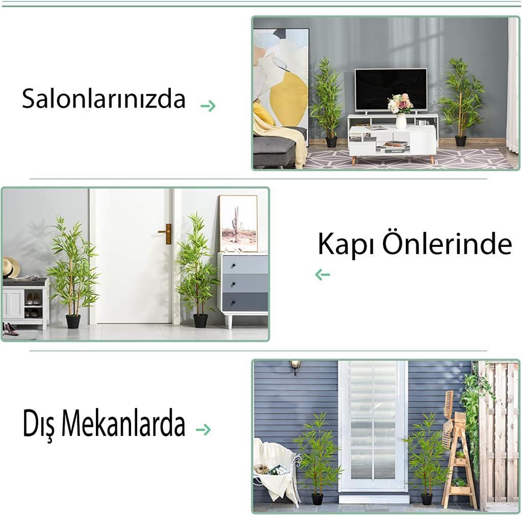 Yapay Ağaç Bambu Ağacı 3 Gövdeli 100*40cm Siyah Plastik Saksılı