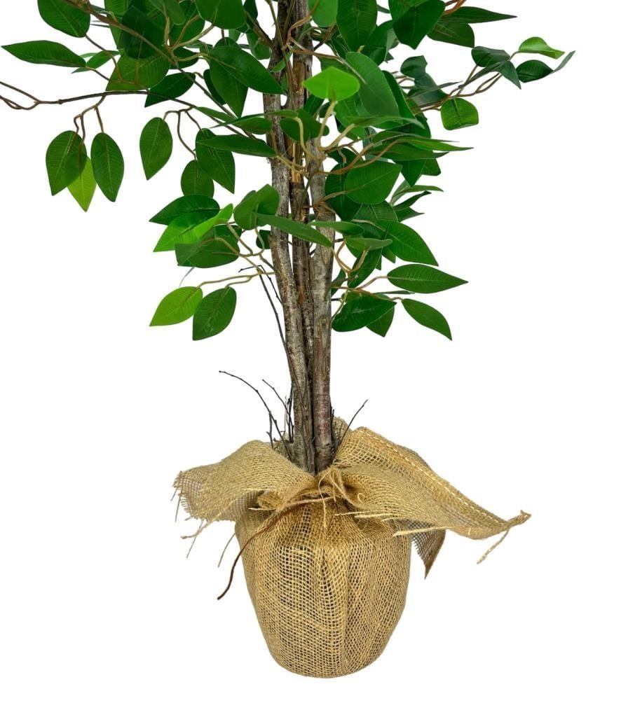 Yapay Ağaç Benjamin 3 Gövdeli Çalılı 100x60cm Keten Sarılı Siyah Plastik Saksılı