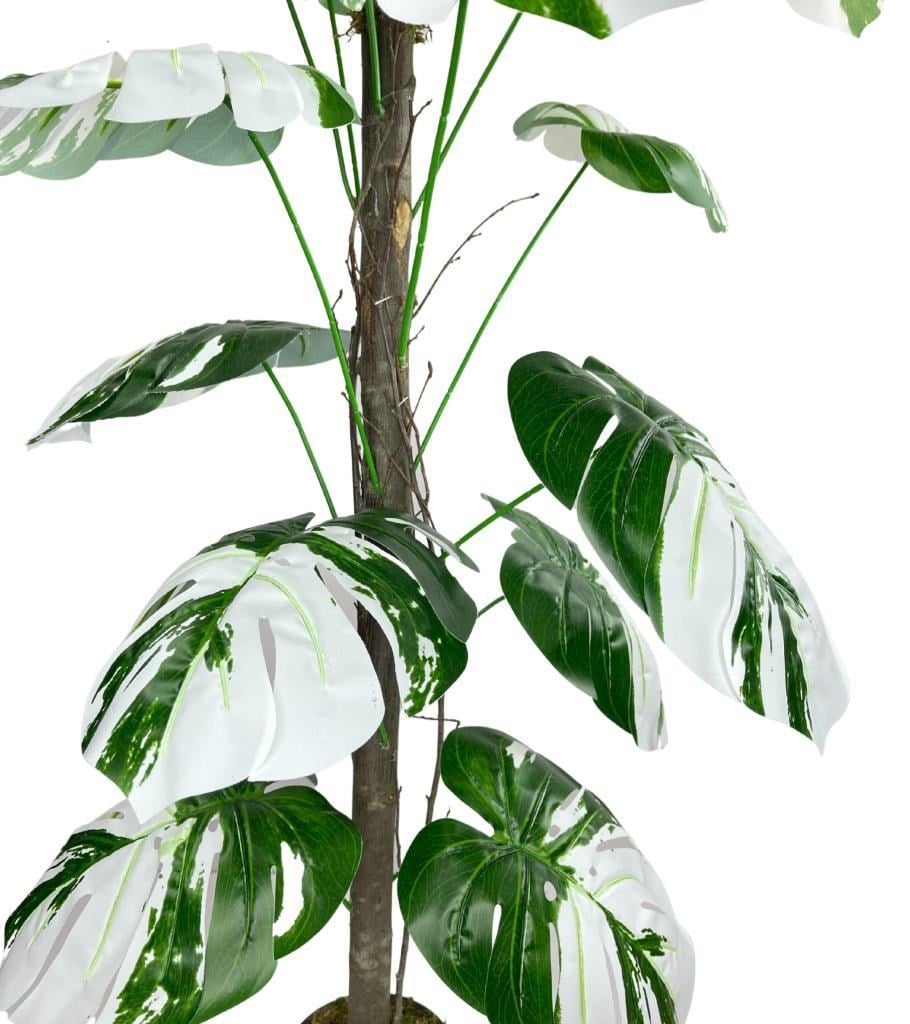 Yapay Ağaç Beyaz Monstera 18 Dallı Çalılı Gövde 120x60cm Gümüş Aleminyum Saksıda