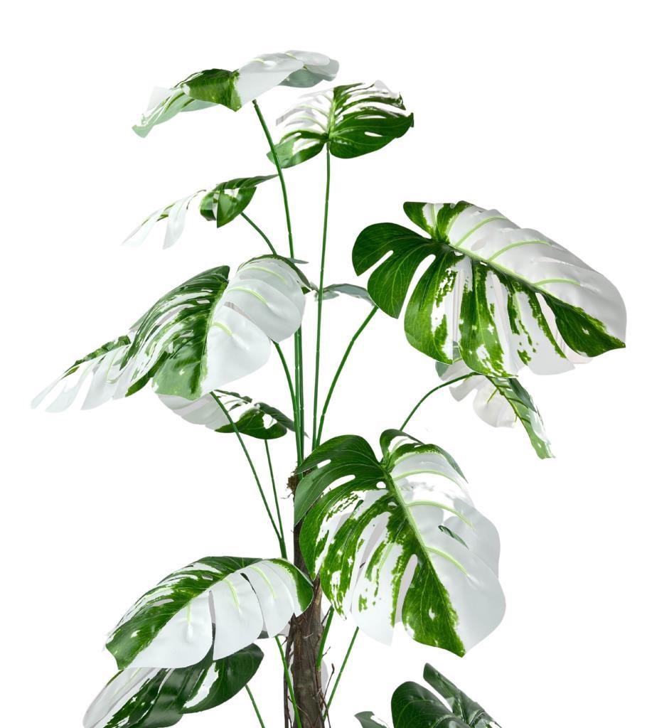 Yapay Ağaç Beyaz Monstera 18 Dallı Çalılı Gövde 120x60cm Gümüş Aleminyum Saksıda