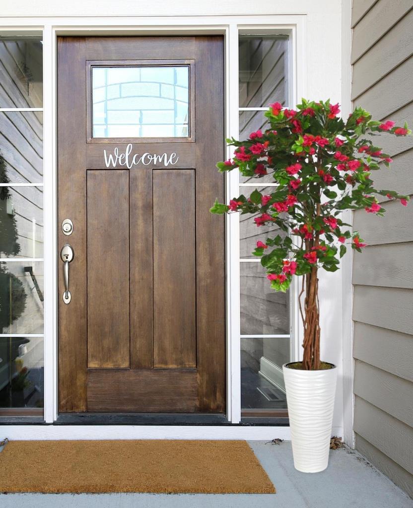 Yapay Ağaç Beyaz Uzun Kumsal Vazoda Begonvil Ağacı Fuşya Bodrum Çiçeği 180cm