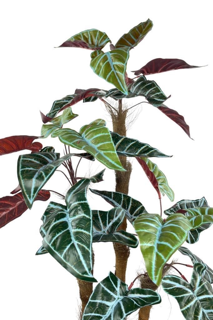 Yapay Ağaç Bordo Fil Kulağı Metal SiyahGold Vazoda 3Katlı 27Yaprak 120cm Salon Çiçeği Yapay Çiçek