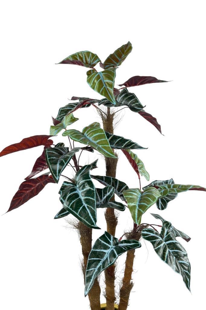 Yapay Ağaç Bordo Fil Kulağı Metal SiyahGold Vazoda 3Katlı 27Yaprak 120cm Salon Çiçeği Yapay Çiçek