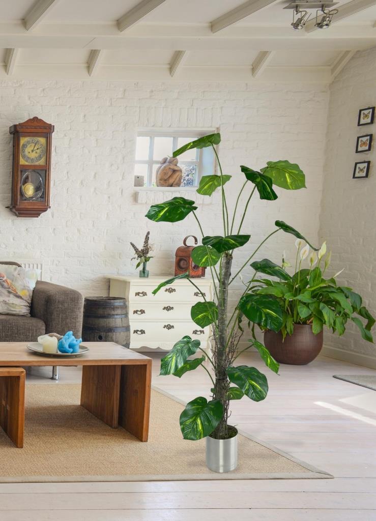 Yapay Ağaç Difenbahya Tropik 18 Dallı Çalılı Gövde 120x60cm Gümüş Aleminyum Saksıda