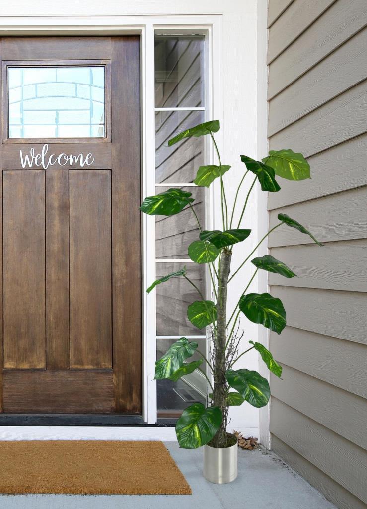 Yapay Ağaç Difenbahya Tropik 18 Dallı Çalılı Gövde 120x60cm Gümüş Aleminyum Saksıda