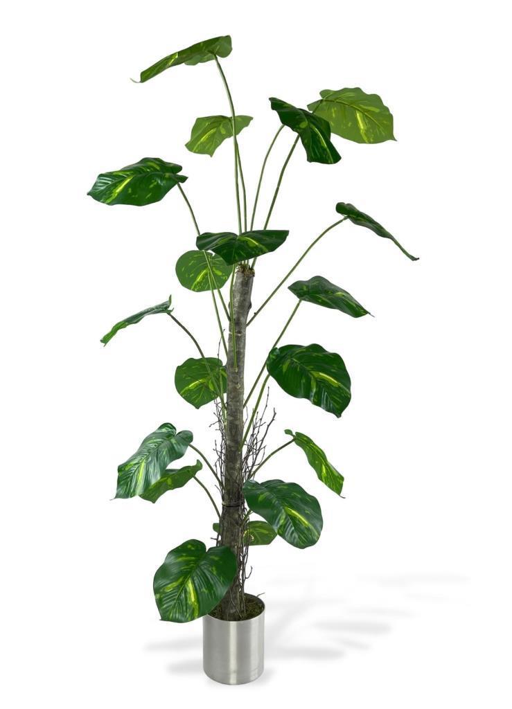 Yapay Ağaç Difenbahya Tropik 18 Dallı Çalılı Gövde 120x60cm Gümüş Aleminyum Saksıda