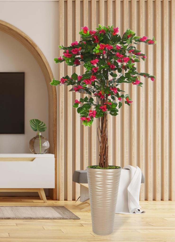 Yapay Ağaç Dore 57cm Kumsal Vazoda Begonvil Ağacı Fuşya Bodrum Çiçeği 180cm
