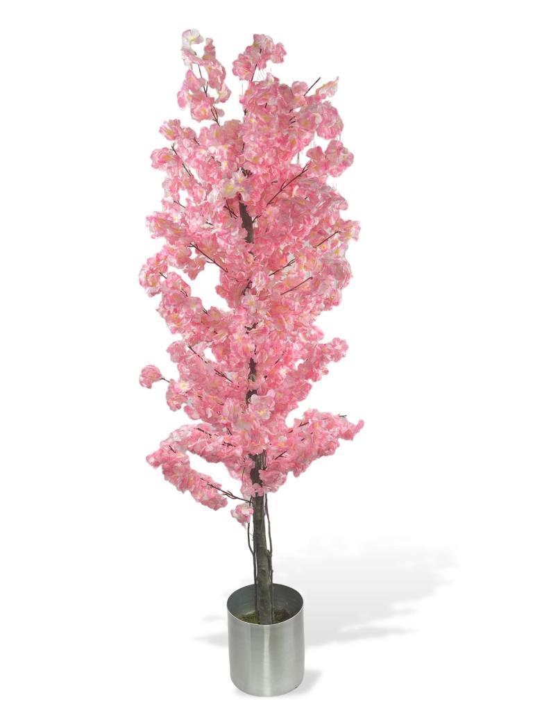 Yapay Ağaç Japon Kiraz Çiçeği Bahardalı Ağacı Galvaniz Saksıda Pembe Koyu Renkli 180cm