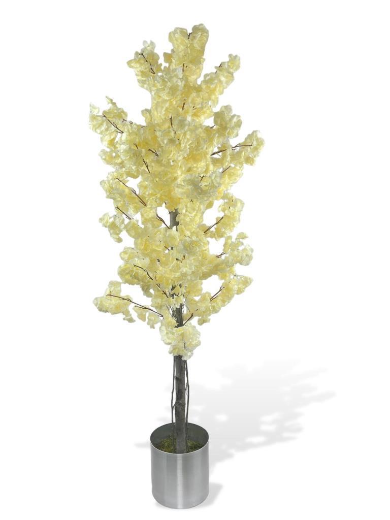 Yapay Ağaç Japon Kiraz Çiçeği Bahardalı Ağacı Galvaniz Saksıda Şampanya Renkli 180cm