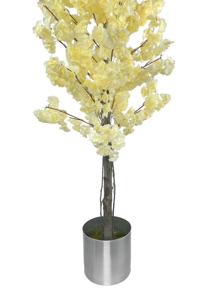 Yapay Ağaç Japon Kiraz Çiçeği Bahardalı Ağacı Galvaniz Saksıda Şampanya Renkli 180cm