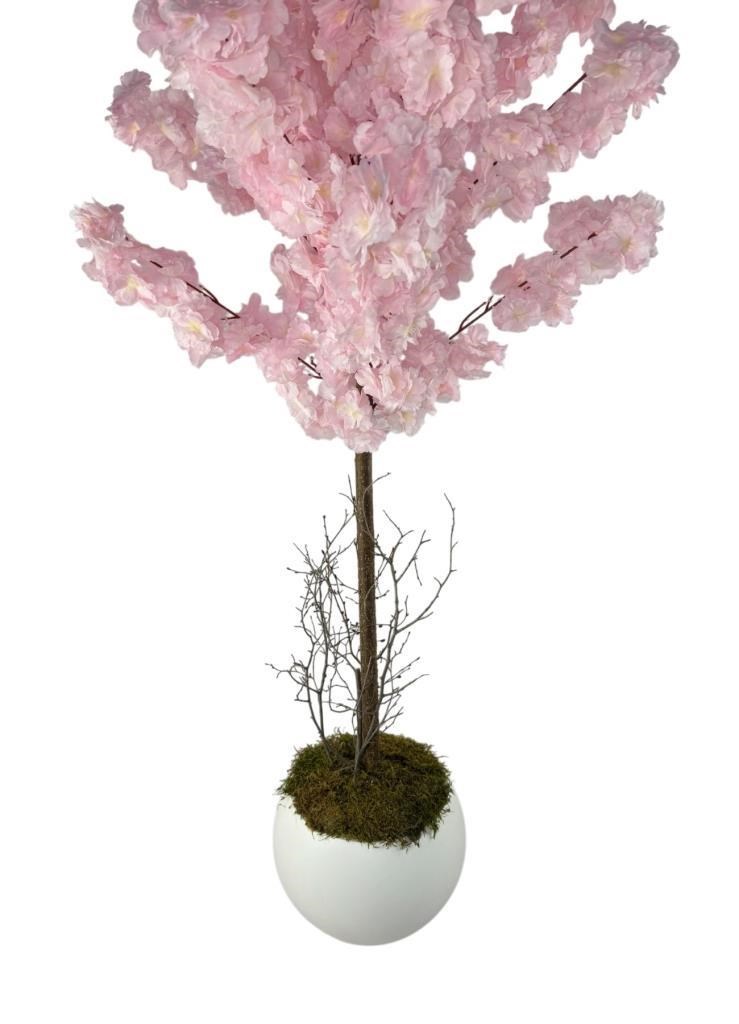 Yapay Ağaç Japon Kiraz Çiçeği Bahardalı Ağacı Beyaz Küre Saksıda Pembe Açık Renkli 160cm