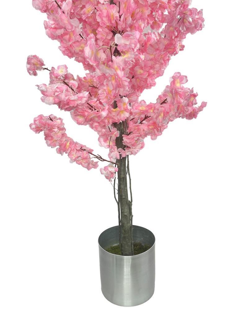 Yapay Ağaç Japon Kiraz Çiçeği Bahardalı Ağacı Galvaniz Saksıda Pembe Koyu Renkli 180cm