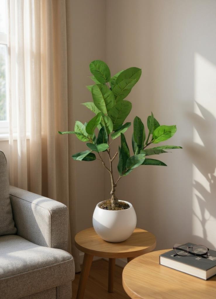 Yapay Ağaç Kauçuk Ağacı Beyaz Küre Saksıda 100*50cm