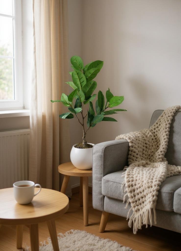 Yapay Ağaç Kauçuk Ağacı Beyaz Küre Saksıda 100*50cm