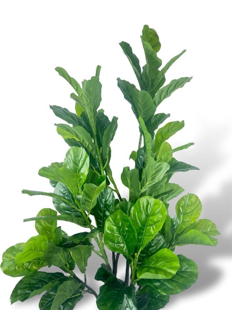 Yapay Ağaç Keman Yapraklı Kavuçuk Yeşil Salon Bitkisi Siyah Gümüş Galvaniz Saksıda 140cm