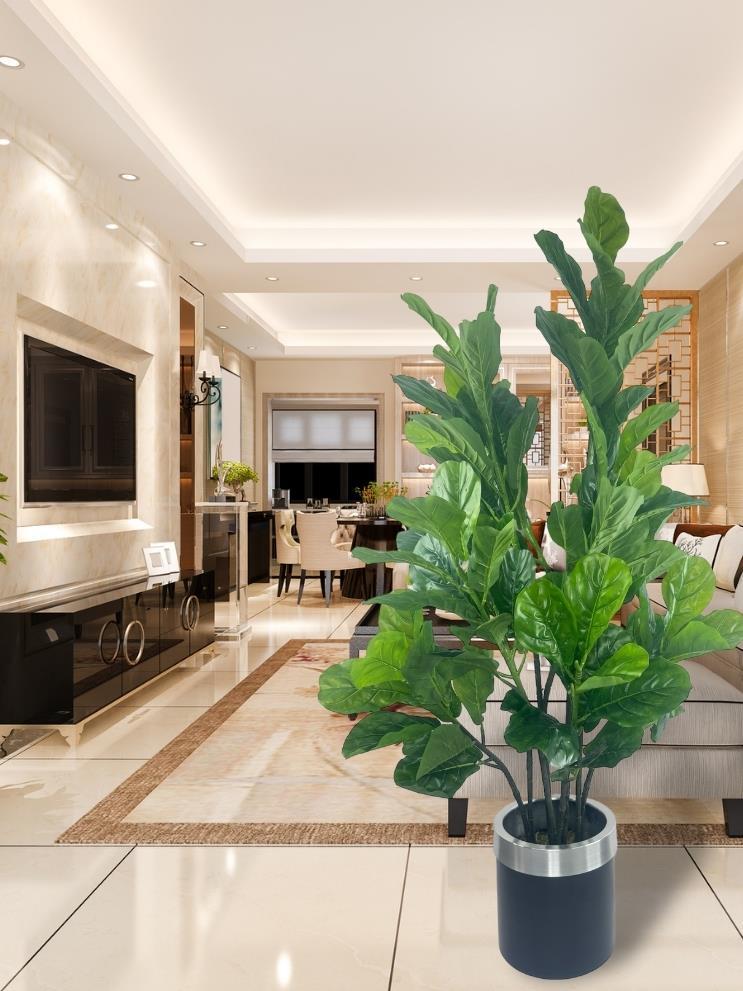 Yapay Ağaç Keman Yapraklı Kavuçuk Yeşil Salon Bitkisi Siyah Gümüş Galvaniz Saksıda 140cm