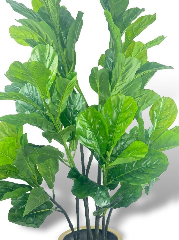 Yapay Ağaç Keman Yapraklı Kavuçuk Yeşil Salon Bitkisi Siyah Gold Galvaniz Saksıda 140cm