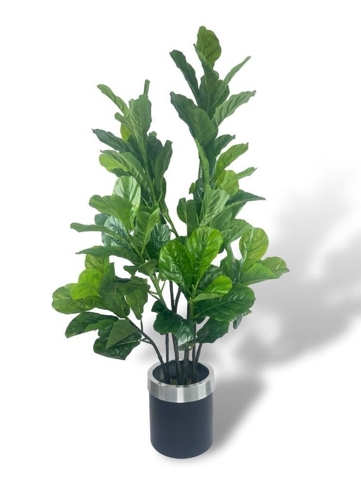 Yapay Ağaç Keman Yapraklı Kavuçuk Yeşil Salon Bitkisi Siyah Gümüş Galvaniz Saksıda 140cm