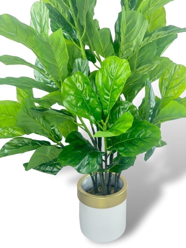 Yapay Ağaç Keman Yapraklı Kavuçuk Yeşil Salon Bitkisi Beyaz Gold Galvaniz Saksıda 140cm