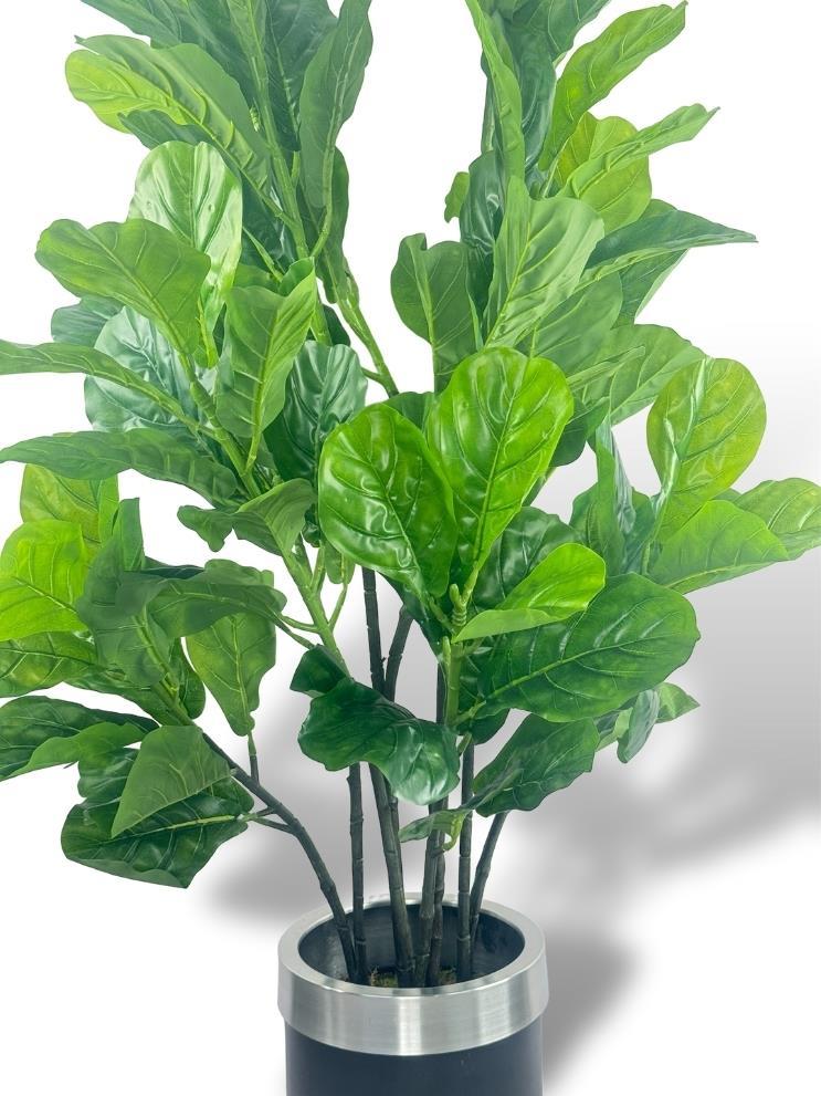 Yapay Ağaç Keman Yapraklı Kavuçuk Yeşil Salon Bitkisi Siyah Gümüş Galvaniz Saksıda 140cm