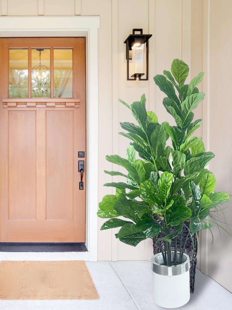 Yapay Ağaç Keman Yapraklı Kavuçuk Yeşil Salon Bitkisi Beyaz Gümüş Galvaniz Saksıda 140cm