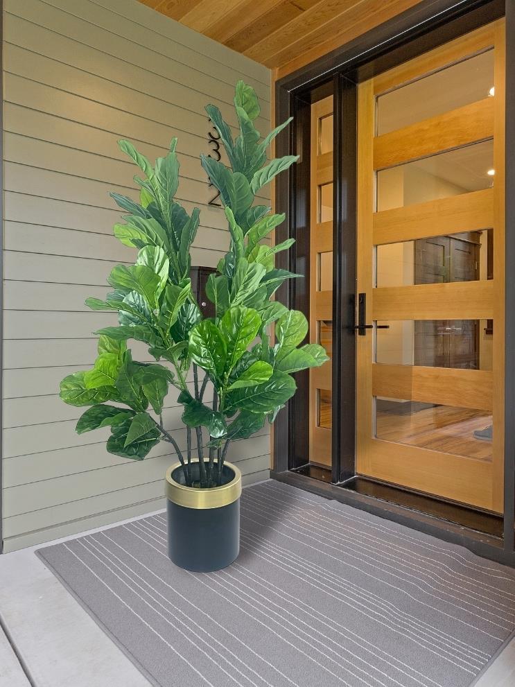 Yapay Ağaç Keman Yapraklı Kavuçuk Yeşil Salon Bitkisi Siyah Gold Galvaniz Saksıda 140cm