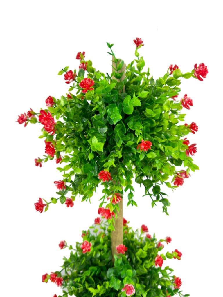 Yapay Ağaç Kırmızı Mineli Şimşir Top Siyah Saksılı 115*30cm 