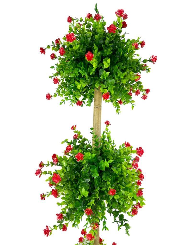 Yapay Ağaç Kırmızı Mineli Şimşir Top Siyah Saksılı 115*30cm 