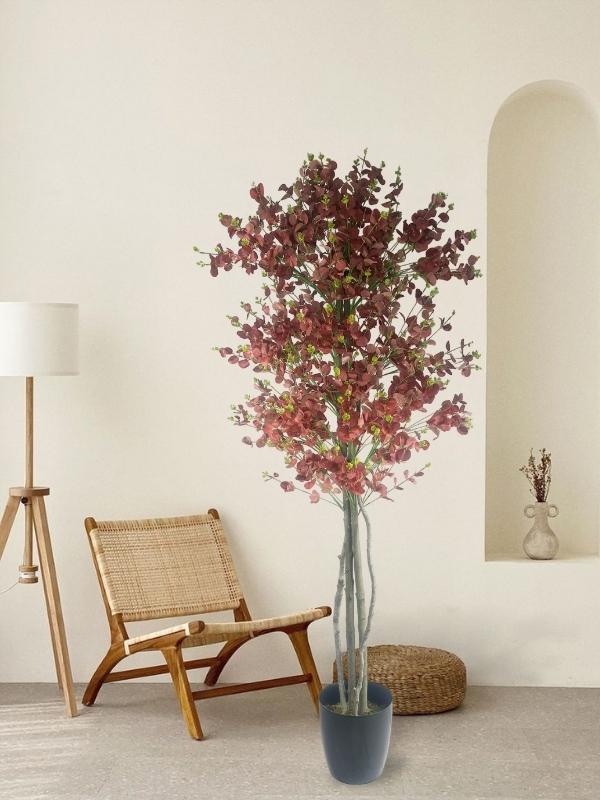 Yapay Ağaç Kızılkahve Okaliptus 2 Gövdeli Çalılı 180*80cm Siyah Plastik Saksılı