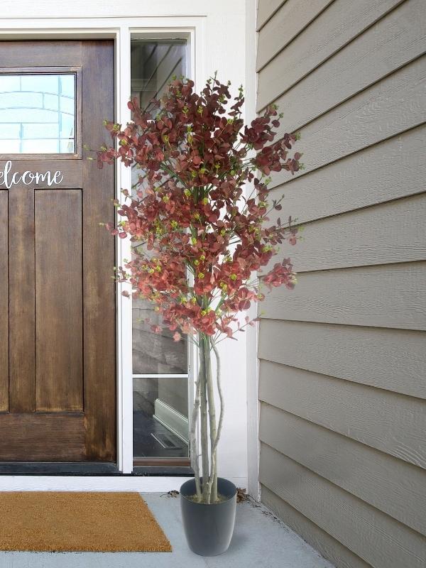 Yapay Ağaç Kızılkahve Okaliptus 2 Gövdeli Çalılı 180*80cm Siyah Plastik Saksılı