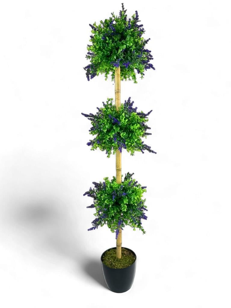 Yapay Ağaç Lavantalı Şimşir Top Siyah Saksılı 115*30cm