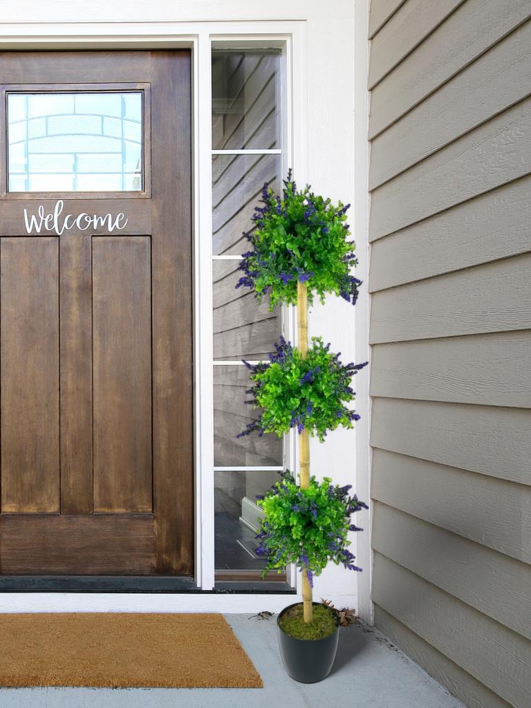 Yapay Ağaç Lavantalı Şimşir Top Siyah Saksılı 115*30cm