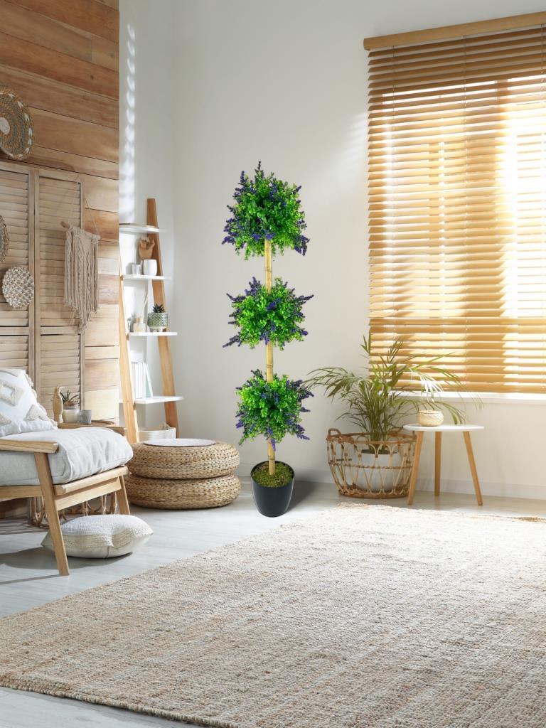 Yapay Ağaç Lavantalı Şimşir Top Siyah Saksılı 115*30cm