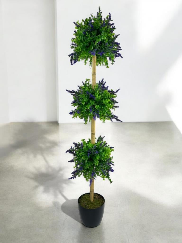 Yapay Ağaç Lavantalı Şimşir Top Siyah Saksılı 115*30cm