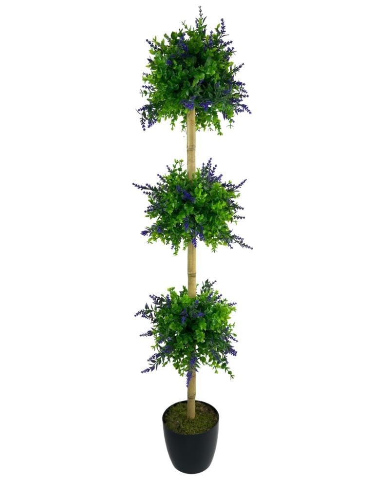 Yapay Ağaç Lavantalı Şimşir Top Siyah Saksılı 115*30cm