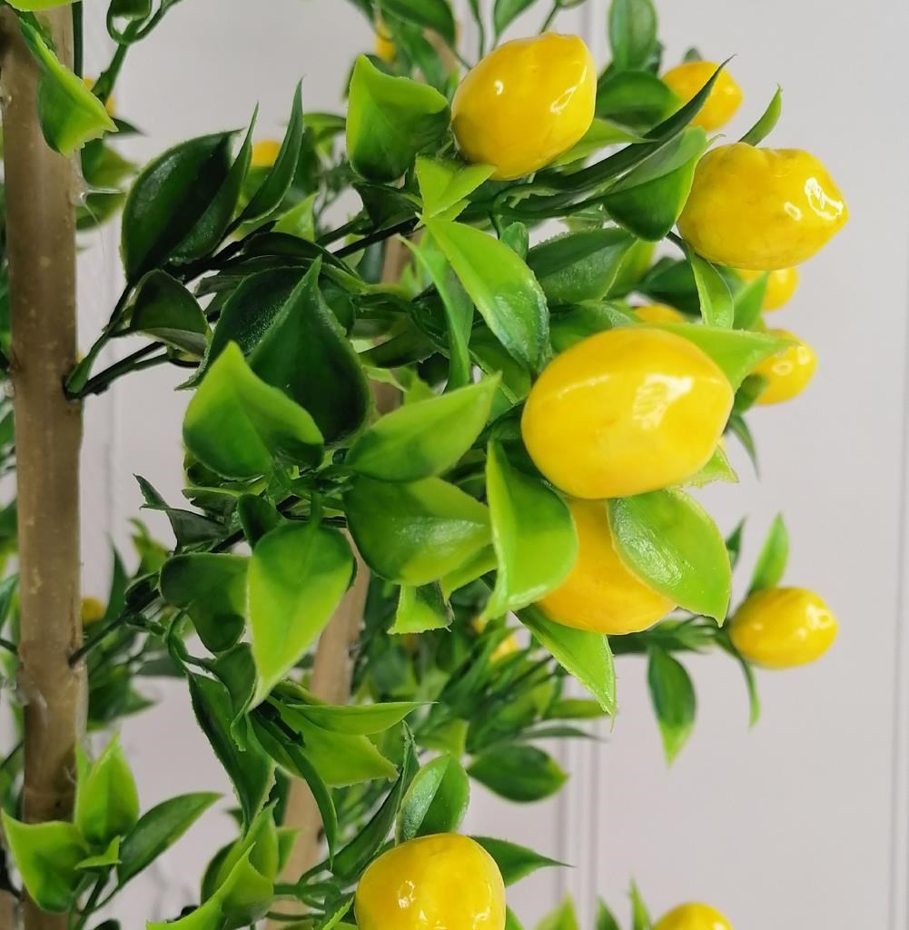 Yapay Ağaç Limon Ağacı Gür Yapraklı 80cm Bambu Dalında Gümüş Paslanmaz Aleminyum Saksılı 