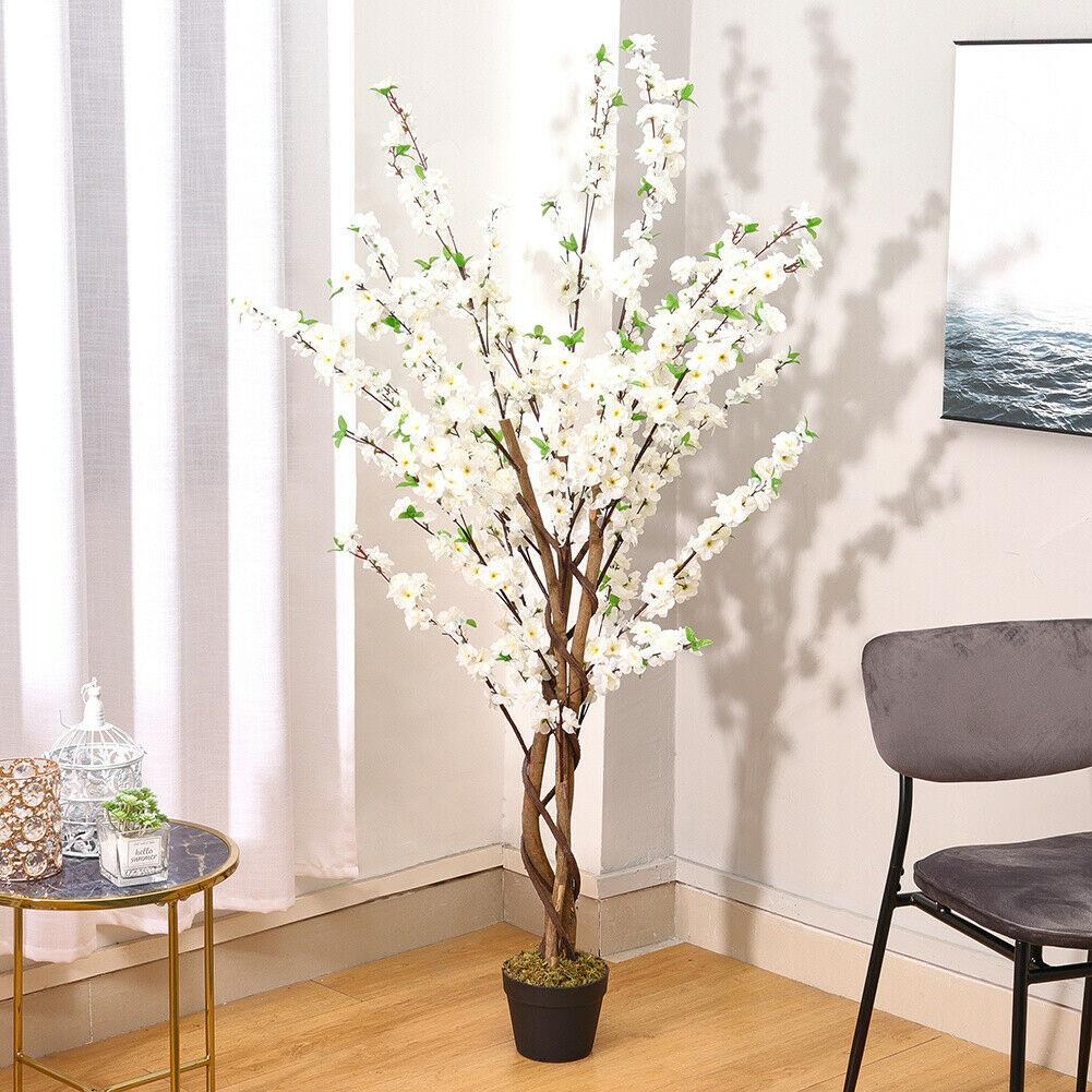 Yapay Ağaç Lüx Bahardalı Ağacı Beyaz Japon Kiraz Çiçeği Sakura Çiçeği 150x70cm Siyah Plastik Saksılı