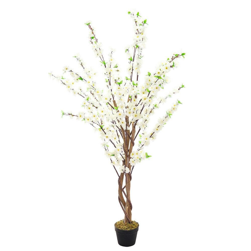 Yapay Ağaç Lüx Bahardalı Ağacı Beyaz Japon Kiraz Çiçeği Sakura Çiçeği 150x70cm Siyah Plastik Saksılı