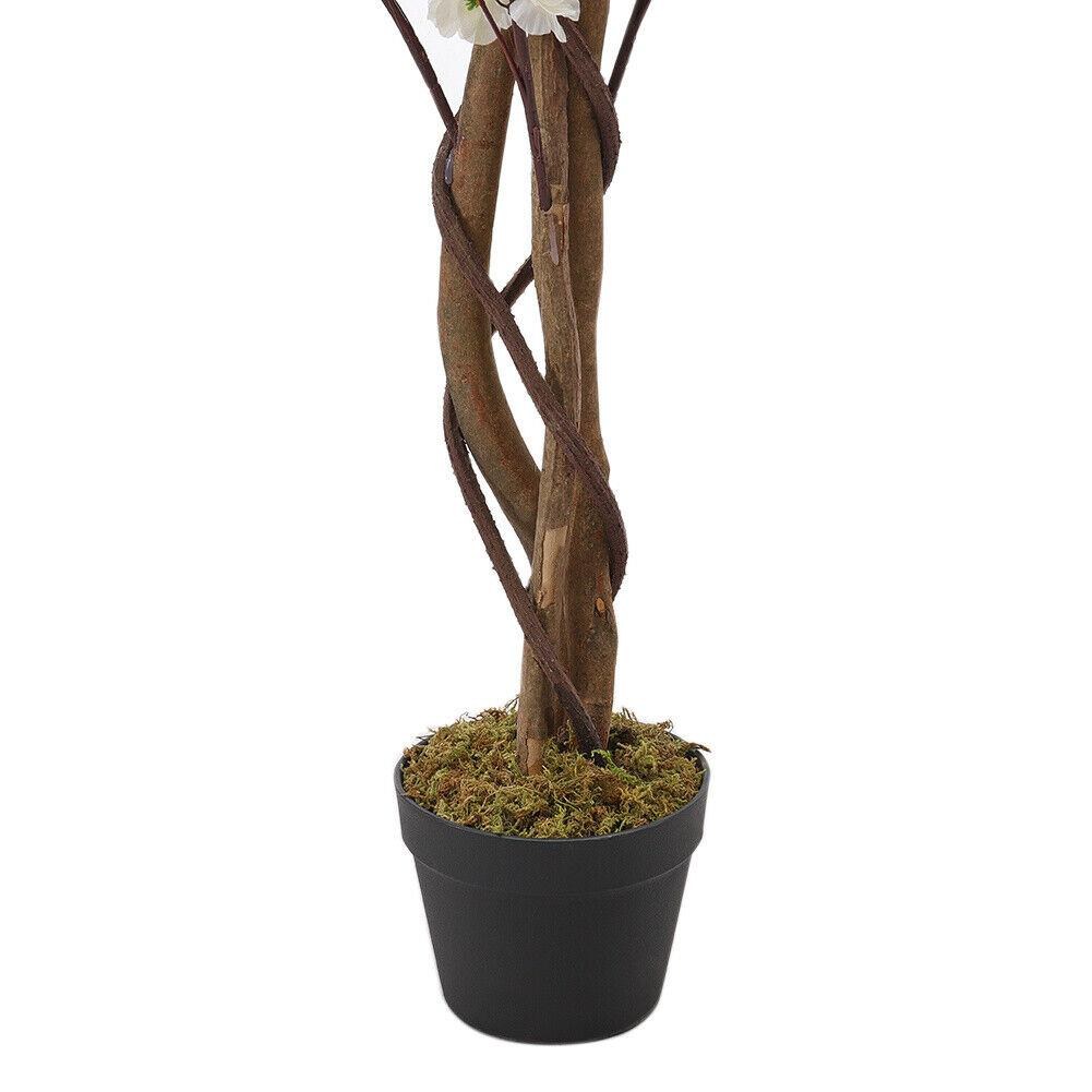 Yapay Ağaç Lüx Bahardalı Ağacı Beyaz Japon Kiraz Çiçeği Sakura Çiçeği 150x70cm Siyah Plastik Saksılı