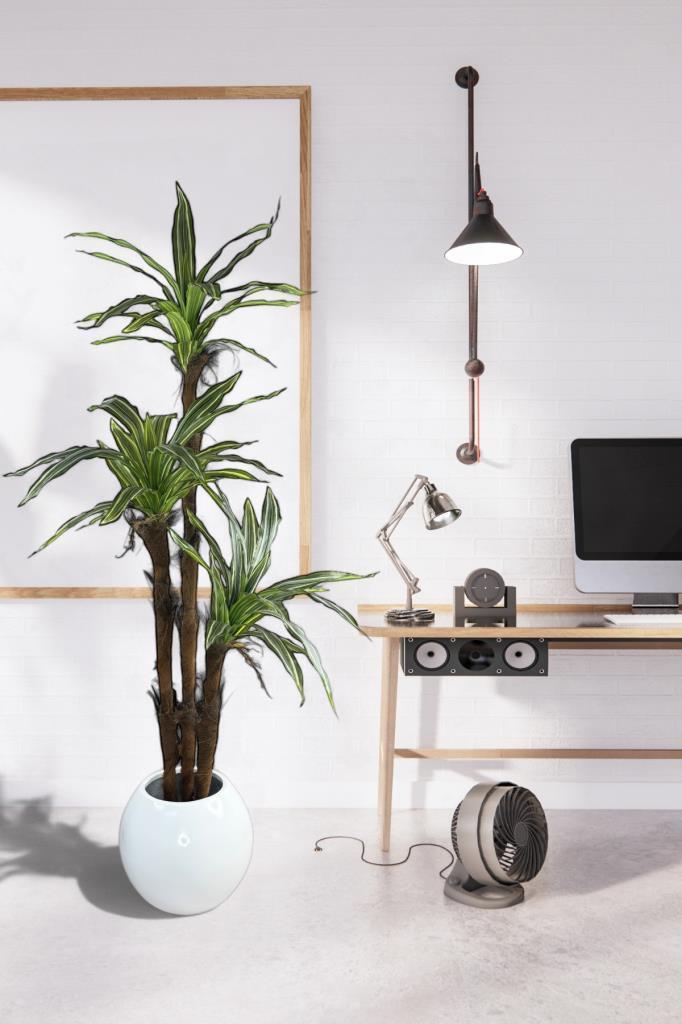 Yapay Ağaç Lüx Yukka Fiber Beyaz Küre Saksıda 3Katlı 150*60cm Ofis Çiçeği 