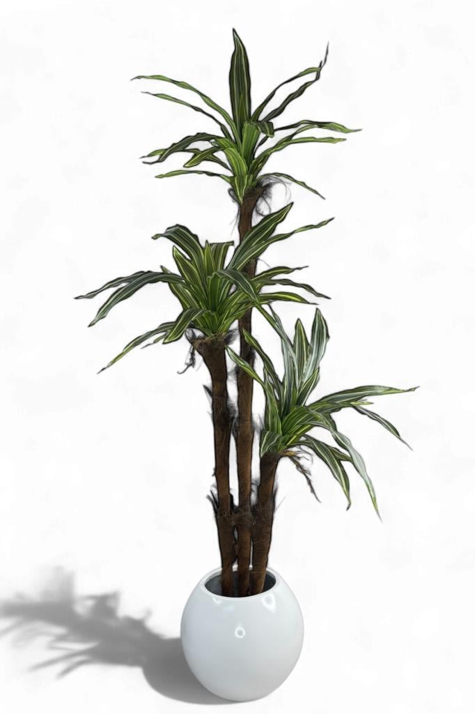 Yapay Ağaç Lüx Yukka Fiber Beyaz Küre Saksıda 3Katlı 150*60cm Ofis Çiçeği 