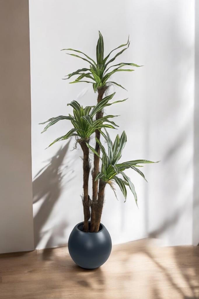 Yapay Ağaç Lüx Yukka Fiber Beyaz Küre Saksıda 3Katlı 150*60cm Ofis Çiçeği 