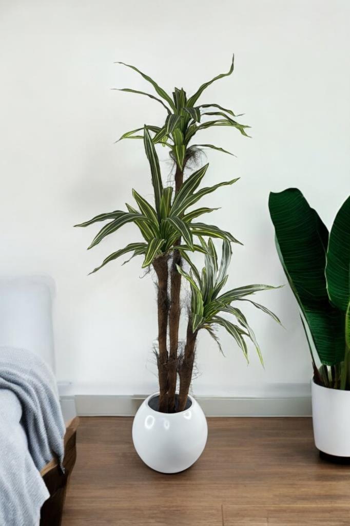 Yapay Ağaç Lüx Yukka Fiber Beyaz Küre Saksıda 3Katlı 150*60cm Ofis Çiçeği 