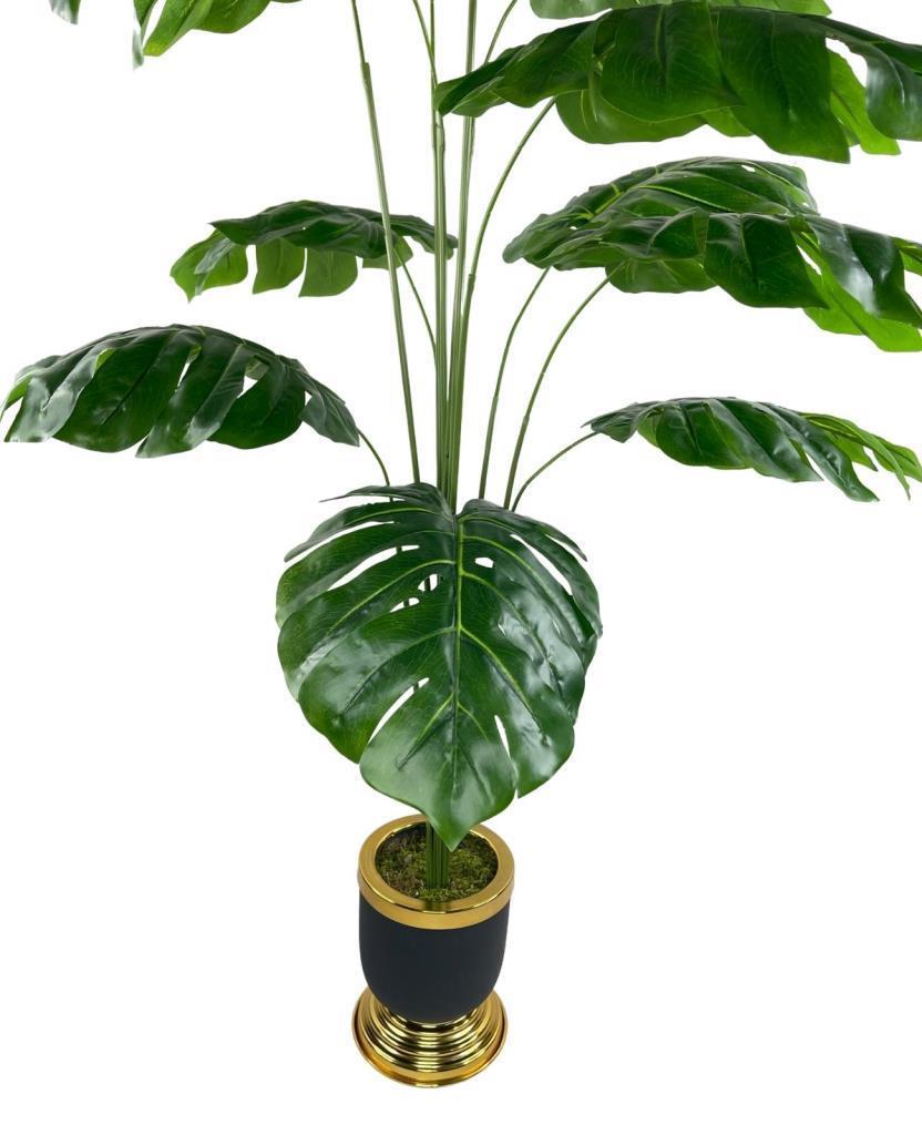 Yapay Ağaç Monstera Ağacı Salon Bitkisi Siyah Gold Metal Vazoda 130 cm 12 Yaprak