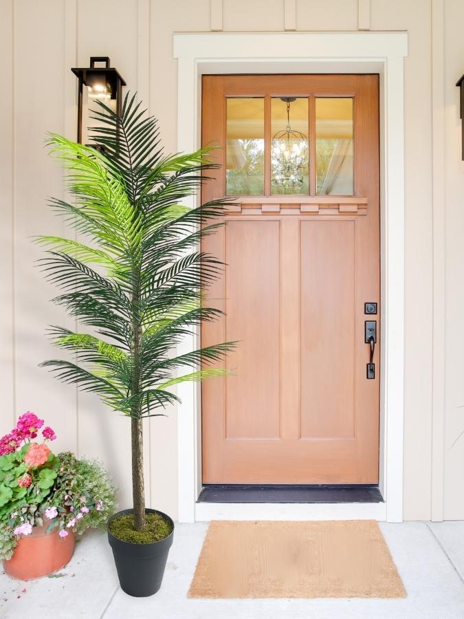 Yapay Ağaç Palmiye 160*70Cm 36 Yaprak Areka Ağacı Siyah Saksıda Tek Gövdeli