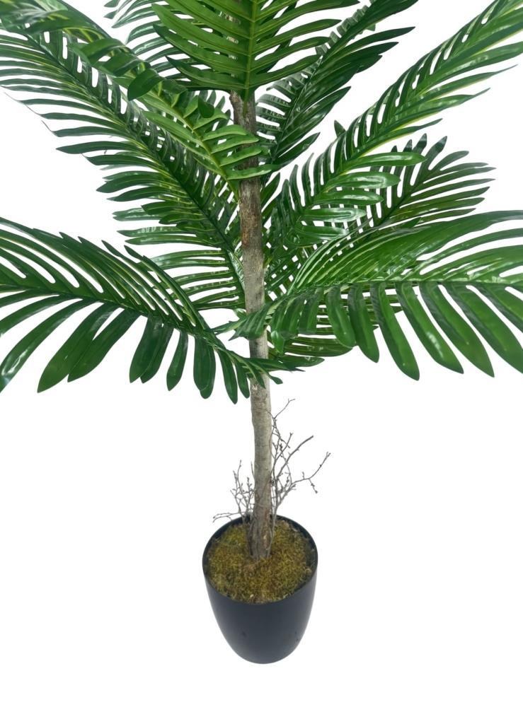 Yapay Ağaç Palmiye 16Yaprak Areka Ağacı Siyah Saksıda Tek Gövdeli 150*70Cm