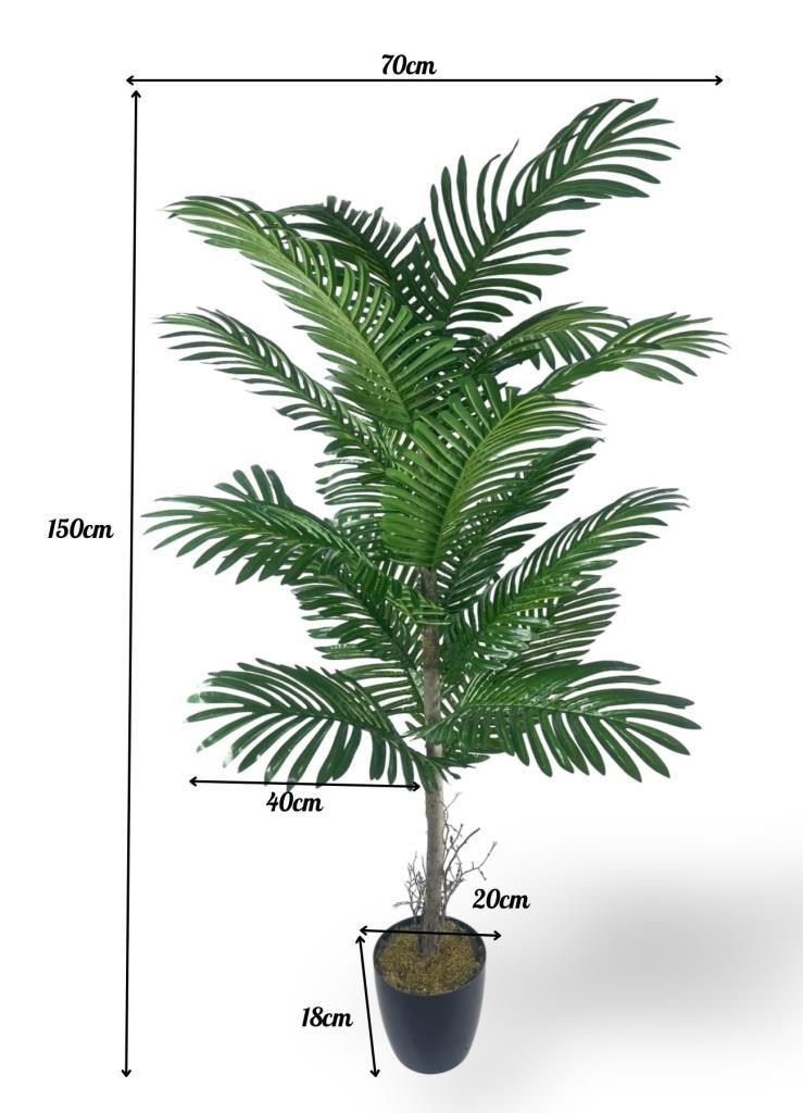 Yapay Ağaç Palmiye 16Yaprak Areka Ağacı Siyah Saksıda Tek Gövdeli 150*70Cm