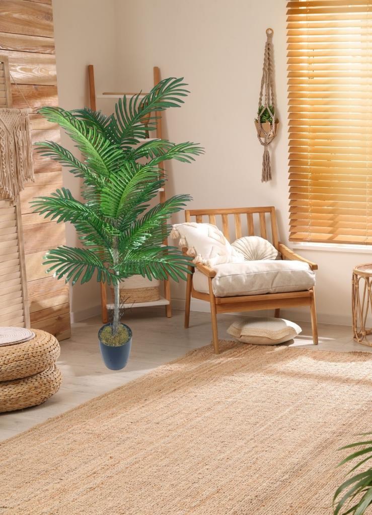 Yapay Ağaç Palmiye 16Yaprak Areka Ağacı Siyah Saksıda Tek Gövdeli 150*70Cm