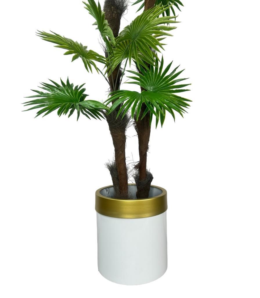Yapay Ağaç Palmiye Fanpalm 3Katlı 24Yaprak Gold Kemerli Beyaz Saksıda 165*65cm